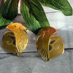 Edgar Berebi Statement Vintage enamel runway clip on earrings gold tone RARE